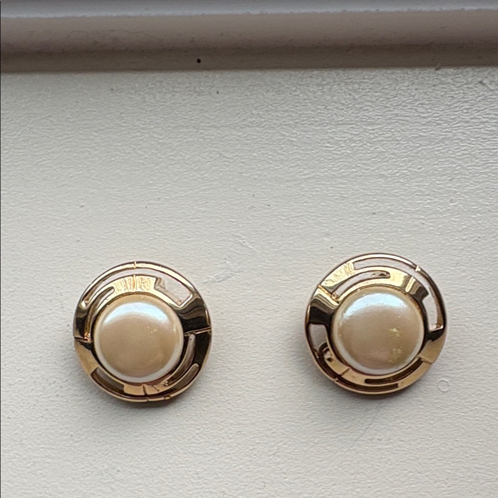 St. John Pearl and Gold Statement Earrings Vintage